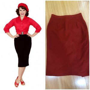 Vivien of Holloway Orange Wool Pencil Skirt 18